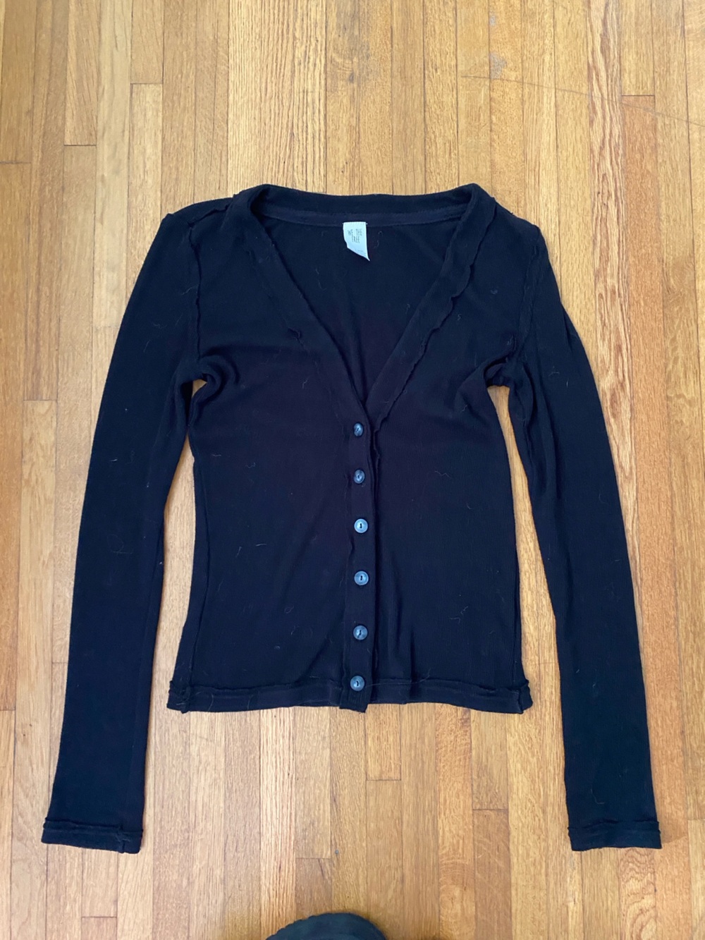 Free People Black V-Neck Button Cardigan